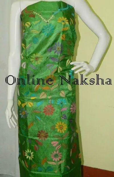 Green Tussar Kantha Kurti Piece