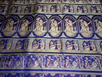 Navy Blue Bishnupuri Baluchari Silk Sari