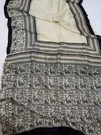 Hand Block Printed Saree in Pure Silk