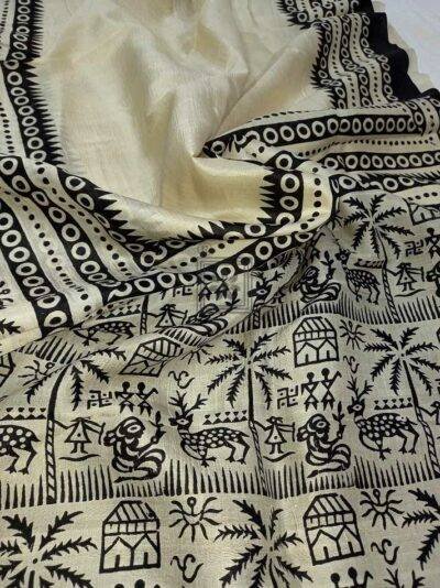 Hand Block Printed Saree in Pure Silk