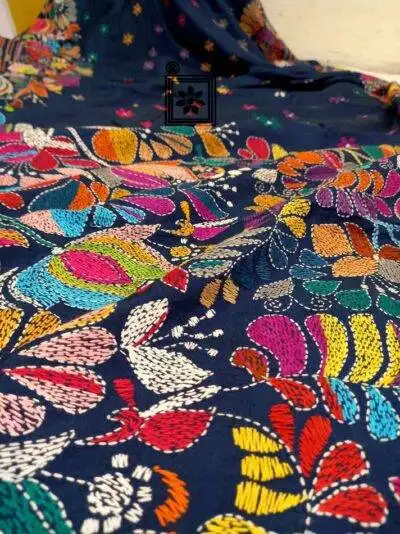 Hand Embroidery Katha Stitch Sarees