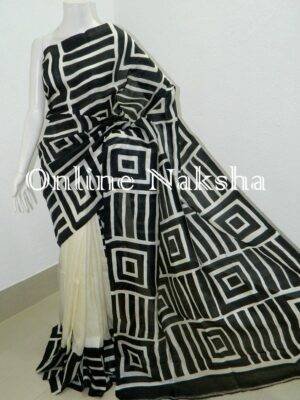 Geometric Print Pure Silk Sari Online