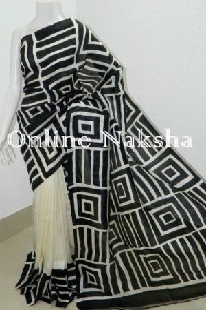 Geometric Print Pure Silk Sari Online