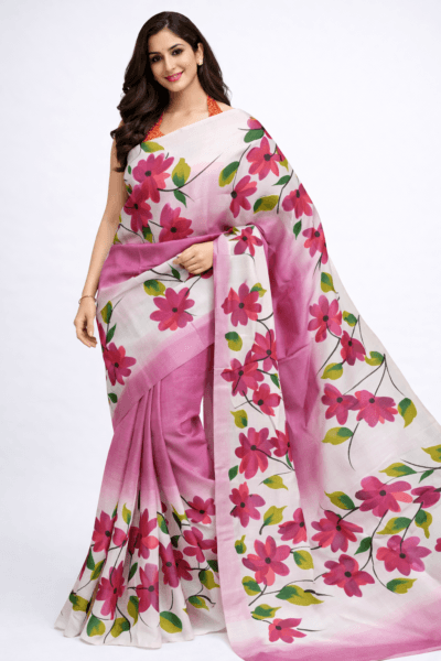 Floral Handpainted Pure Silk Saree Online