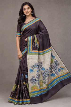 Black Pure Silk Hand Batik Saree