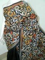 Black Floral Pure Silk Kantha Saree