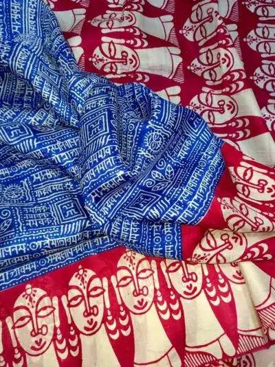 Blue Printed Pure Silk Saree Online