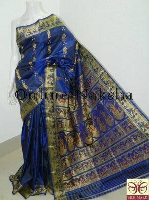 Navy Blue Bishnupuri Baluchari Silk Sari