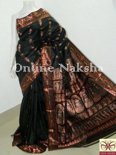 Bishnupuri Baluchari Black Pure Silk Sari