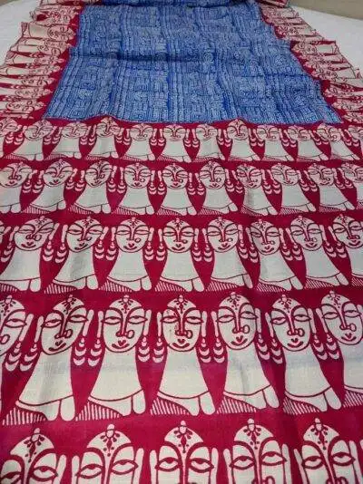 Blue Printed Pure Silk Saree Online