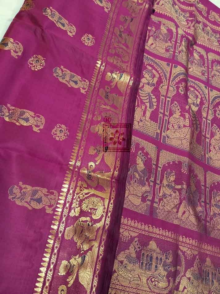 Buy PRANTIKA Women's Bishnupuri Katan Silk Meenakari Baluchari Swarnachari  Silk Saree Pink at Amazon.in
