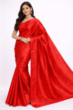 Bishnupuri Handloom Pure Silk Plain Saree Red Color