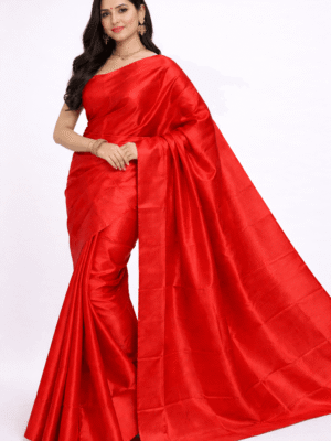 Bishnupuri Handloom Pure Silk Plain Saree Red Color