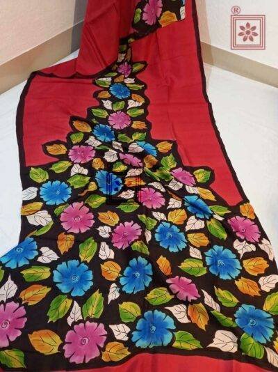 Handwoven Floral Paint Silk Sari