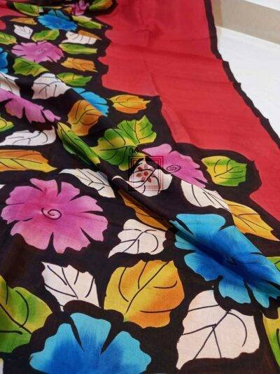 Handwoven Floral Paint Silk Sari