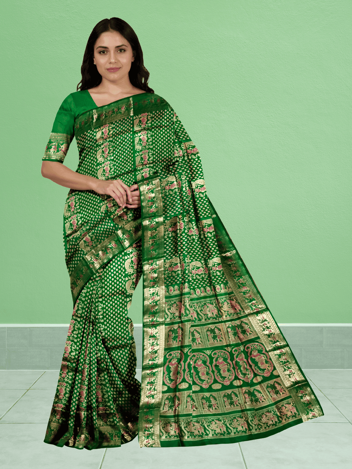 Green Swarnachari Saree