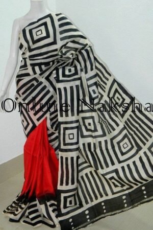 Geometric Block Print Pure Silk Sari Online