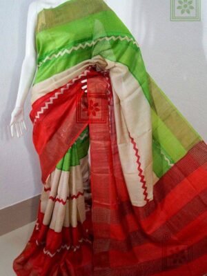 Printed Tussar Zari Sari