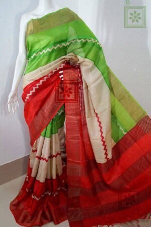 Printed Tussar Zari Sari