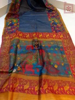 Kalamkari Zari Border Tasar Silk