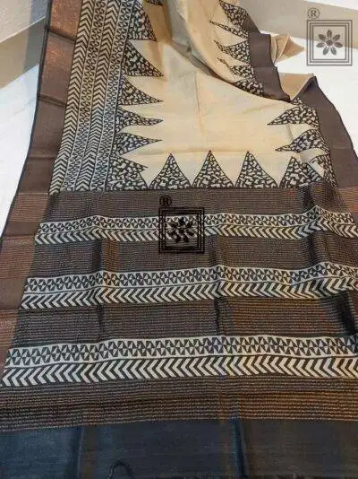 Printed Zari Border Tussar Sari