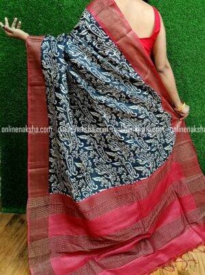 Printed Zari Border Tussar Silk