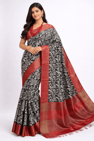 Printed Zari Border Tussar Silk