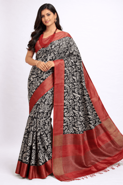 Printed Zari Border Tussar Silk