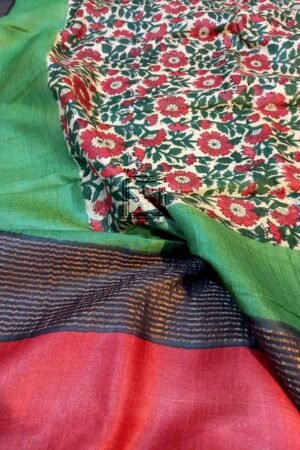 Printed Zari Border Tussar Silk Saree