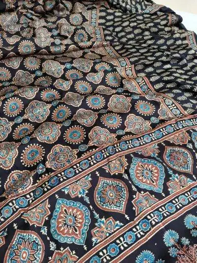 Ajrakh Hand Block Printed Sarees