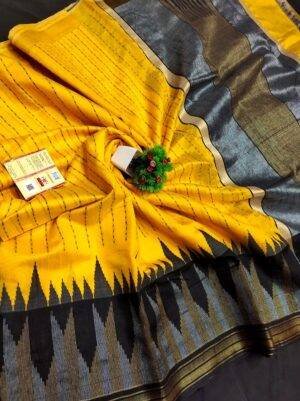 Yellow Raw Silk Saree Online 2023