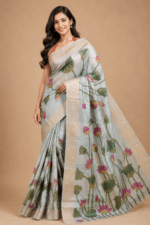 Handloom Tussar Silk Saree with Zari Border & Exquisite Kalamkari Painting
