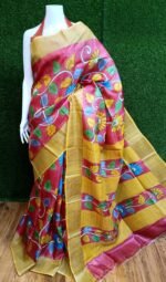 Zari Border Handloom Tussar Saree Featuring Beautiful Kalamkari Painting