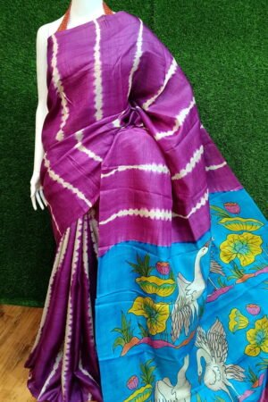 Luxurious Shibori Dye Kalamkari Hand-Painted Pure Tussar Silk Handloom Saree