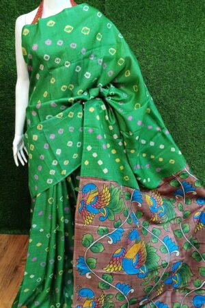 Exclusive Shibori Dye Kalamkari Art on Pure Tussar Silk Handloom Saree