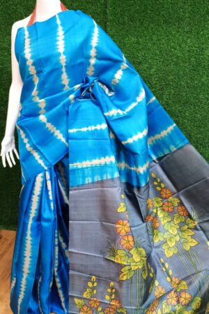 Handcrafted Shibori Dye Kalamkari Tussar Silk Saree - Pure Handloom