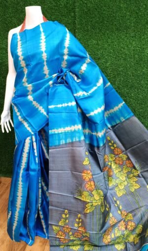 Handcrafted Shibori Dye Kalamkari Tussar Silk Saree - Pure Handloom