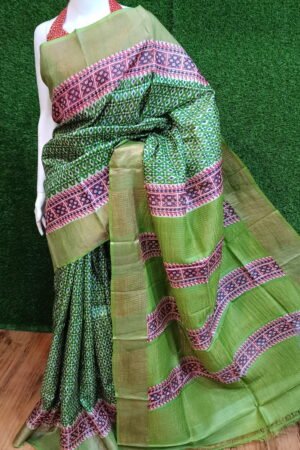 Traditional Zari Tussar Silk Saree with Hand Block Print Artistry