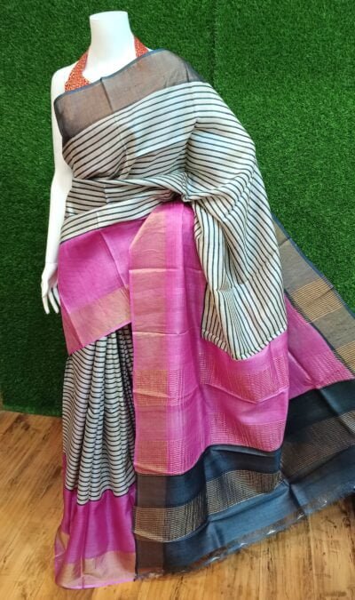 Elegant Zari Tussar Silk Hand Block Print Saree - Traditional Craftsmanship