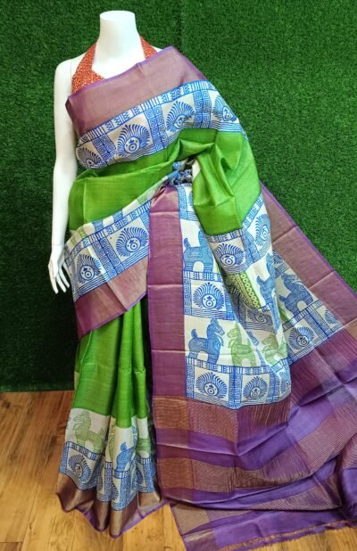 Luxury Zari Tussar Silk Saree - Hand Block Printed Masterpiece