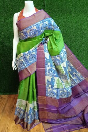 Luxury Zari Tussar Silk Saree - Hand Block Printed Masterpiece