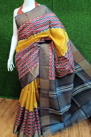 Designer Zari Tussar Silk Saree - Hand Block Print Perfection