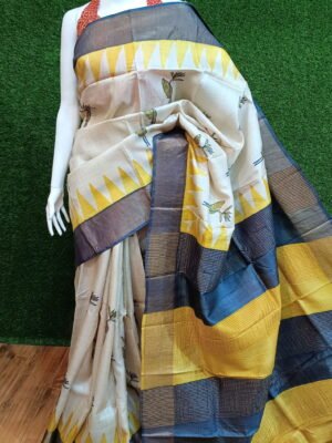 Exclusive Zari Tussar Silk Saree with Intricate Hand Block Designs