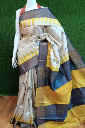 Exclusive Zari Tussar Silk Saree with Intricate Hand Block Designs