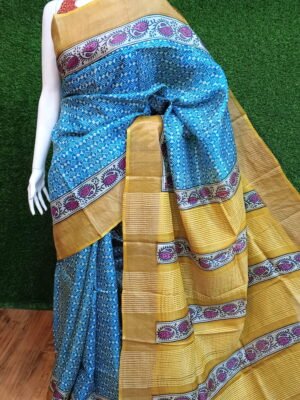 Classic Zari Tussar Silk Hand Block Print Saree