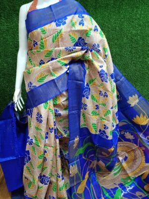 Handcrafted Zari Tussar Silk Saree with Exquisite Hand Block Prints