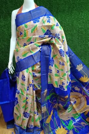 Handcrafted Zari Tussar Silk Saree with Exquisite Hand Block Prints