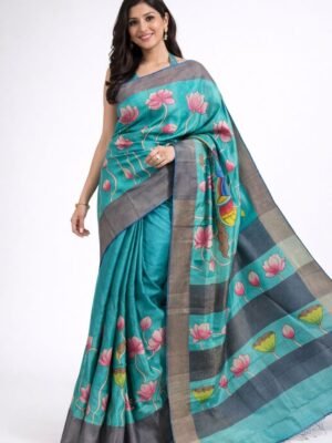 Premium Zari Tussar Silk Saree - Kalamkari Elegance