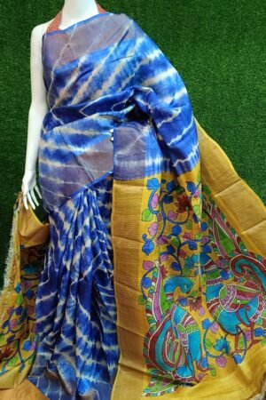 Tussar Silk Shibori Saree with Kalamkari Pallu