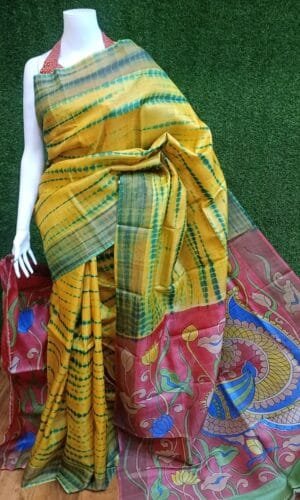 Handloom Tussar Silk Saree with Kalamkari Pallu